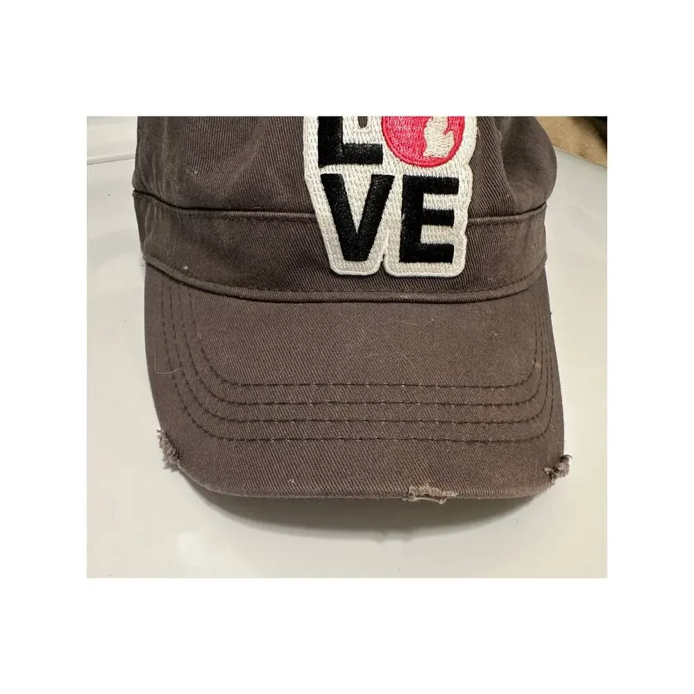 Otto Collecction LOVE Michigan Brown Distressed Baseball Hat Cap Womens Adj